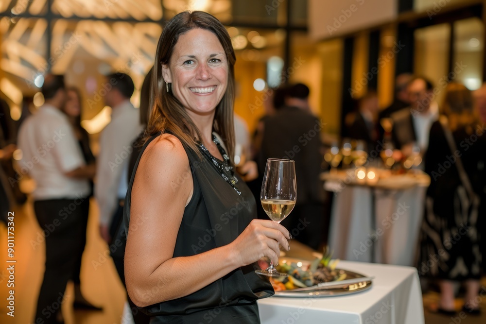 Portrait of a business charity event featuring a silent auction, Generative AI