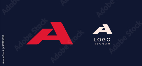 Wide bold red letter A, modern dynamic logo for business identity of technological, automotive and sports business. Vector illustration.