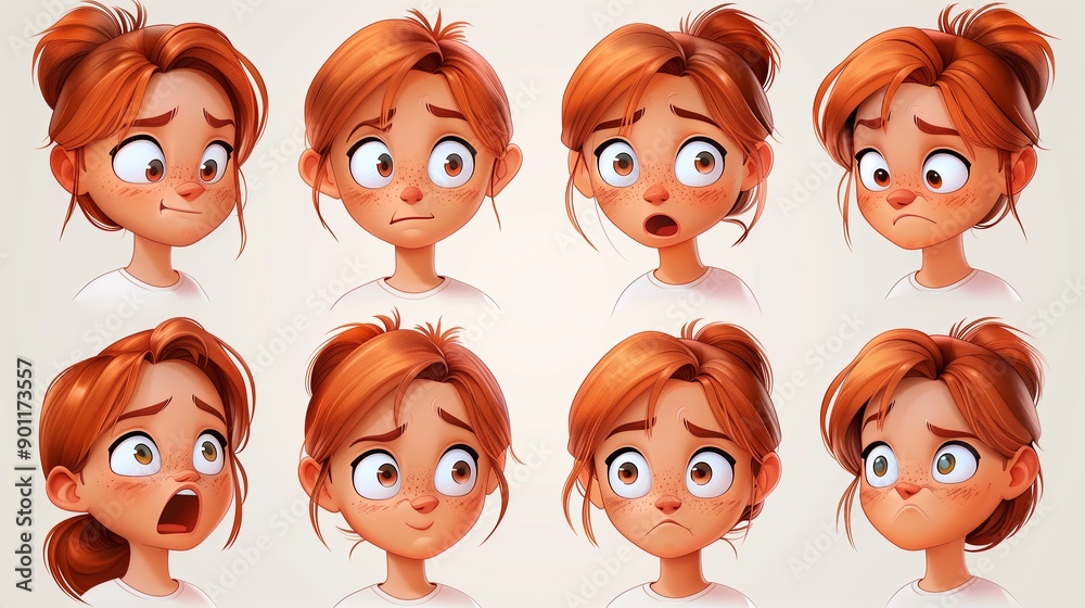 Cute Girl Emoji Sheet with Different Emotions and Dynamic Poses