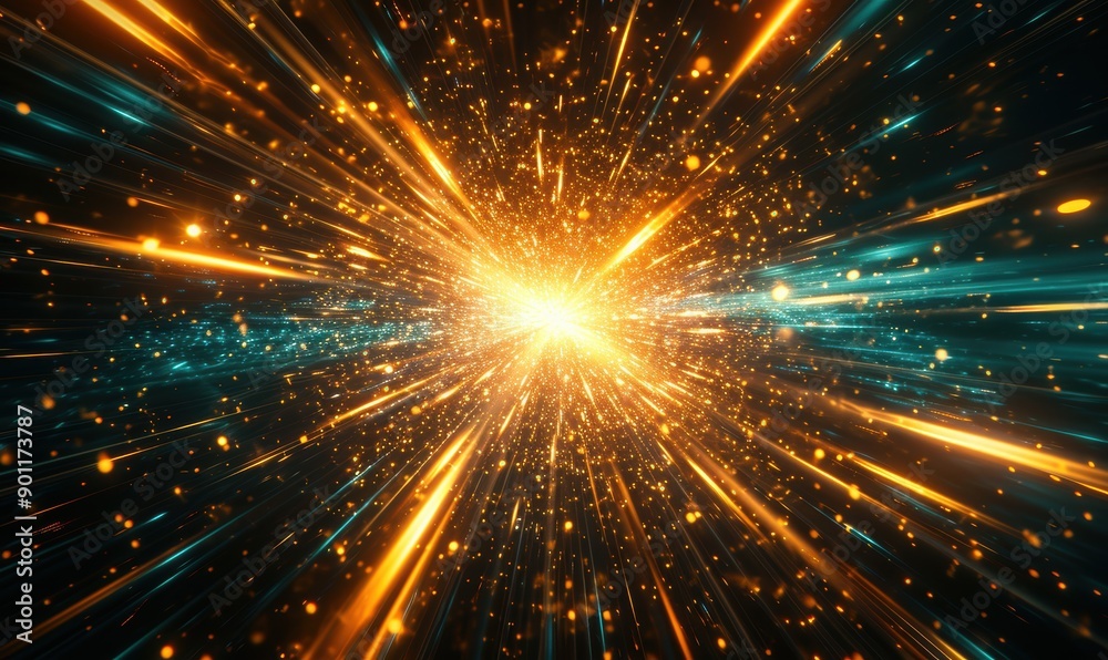 Fototapeta premium Dazzling explosion of golden light and energy