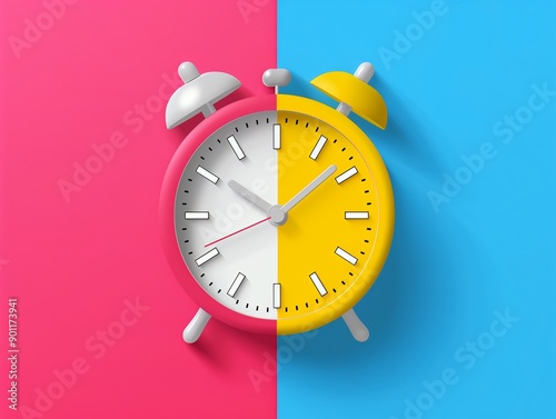 Colorful illustration of a clock divided into two halves. Balanced time distribution for a healthy life photo