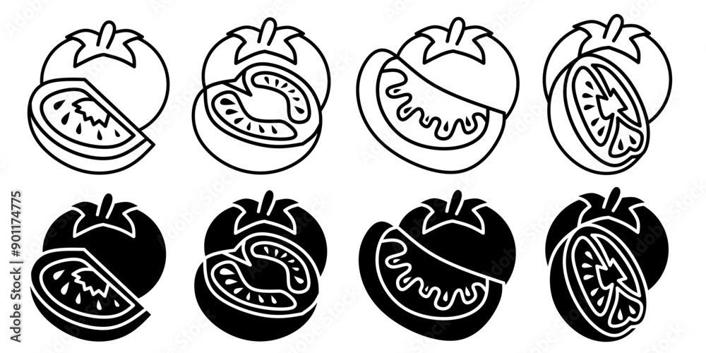 Tomato. Vector collection of tomato icon illustrations. Black icon design. Tomato. Vector collection of tomato icon illustrations. Black icon design.