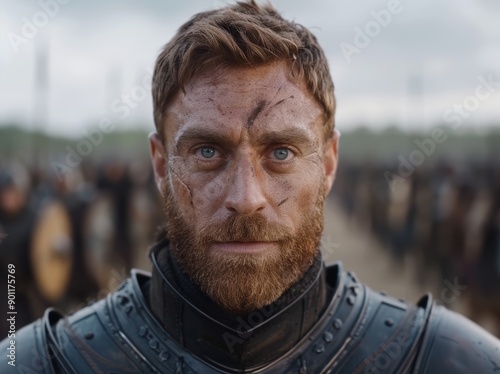 Rugged warrior with piercing blue eyes