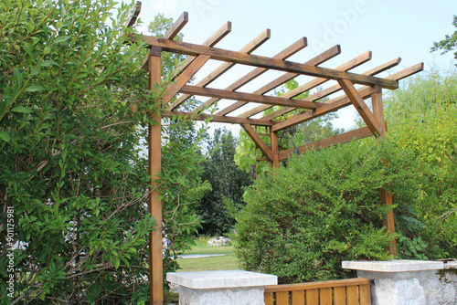 Pergola bois, arche de jardin en bois pour plantes grimpantes photo