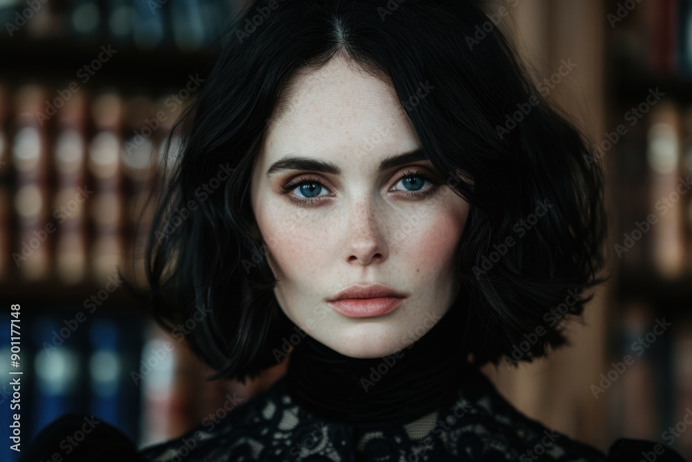 Intense gaze of a mysterious woman