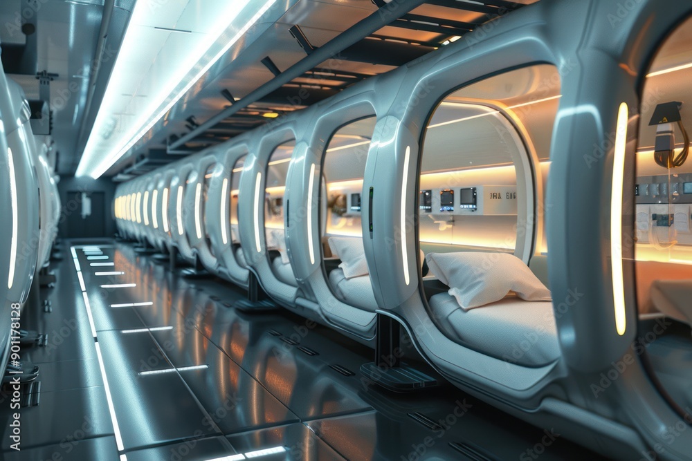 Obraz premium compact personal modules futuristic hotel, high-tech capsules for sleep