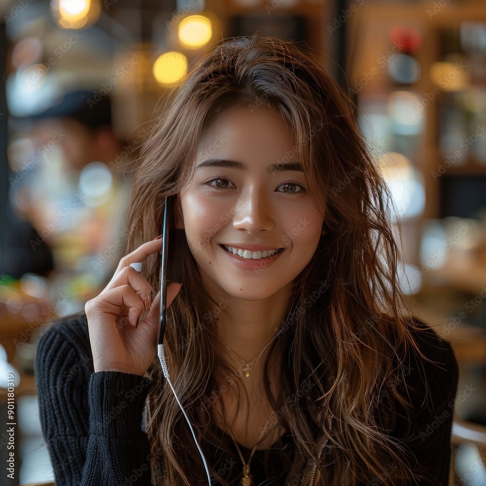 usiness woman smiling while talking to her client on the phone By Generated AI usiness woman smiling while talking to her client on the phone By Generated AI
