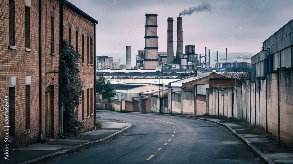 Fototapeta premium Road through the community to the industrial factory