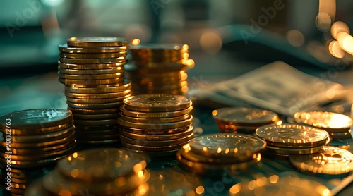 Stacks of Coins and Dollar Bills
