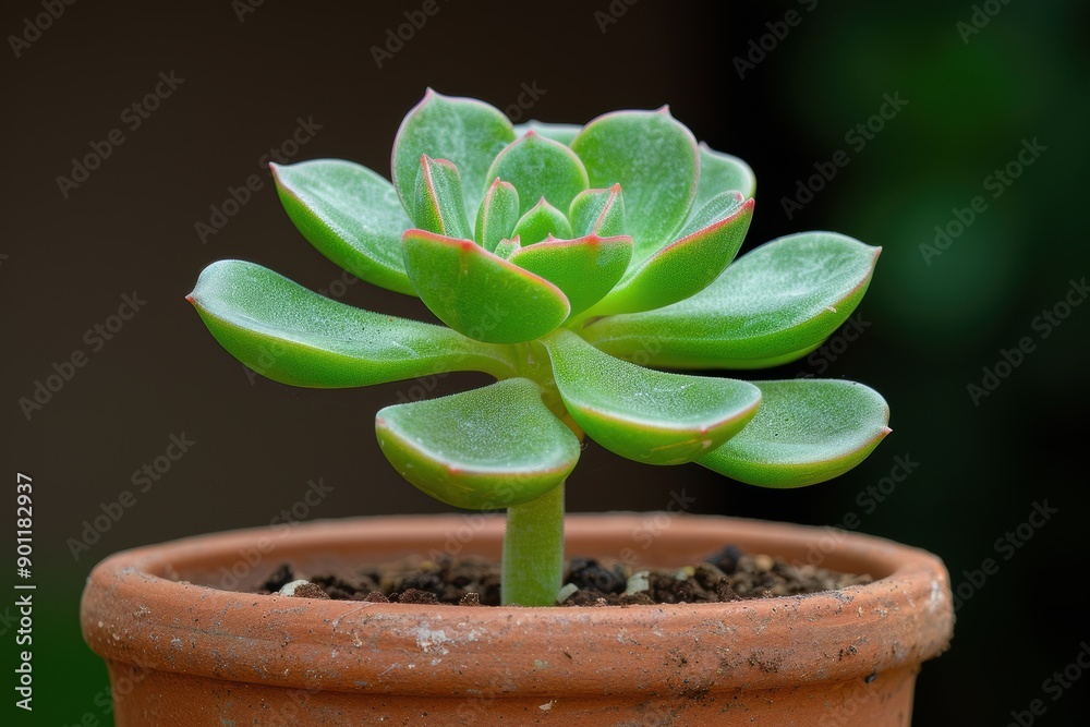 Close-up of a vibrant green succulent plant in a terracotta pot Close-up of a vibrant green succulent plant in a terracotta pot