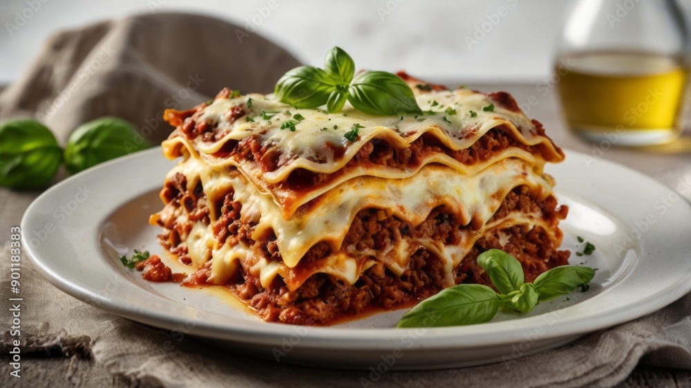 A sumptuous Lasagna with layers of rich meat sauce, creamy béchamel, and melted cheese, baked to a golden perfection. A sumptuous Lasagna with layers of rich meat sauce, creamy béchamel, and melted cheese, baked to a golden perfection.
