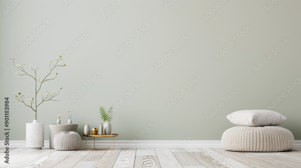 Serene minimalist apartment interiors with minimal furniture and relaxing decor. Serene minimalist apartment interiors with minimal furniture and relaxing decor.