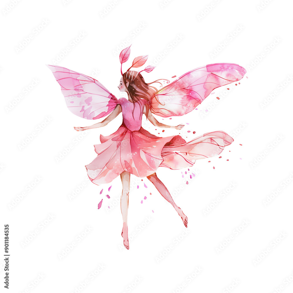 Fototapeta premium Pink fairy watercolor PNG file Transparent background