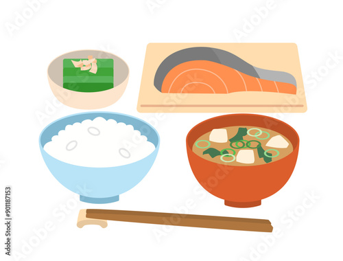 日本の朝食をイメージしたイラスト　お箸付きバージョン
