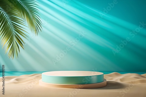 Abstract product display for summer vacation, realistic display podium . 3D design.
