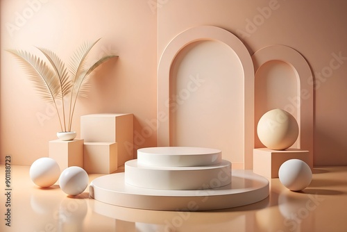 Abstract product display for summer vacation, realistic display podium . 3D design.

