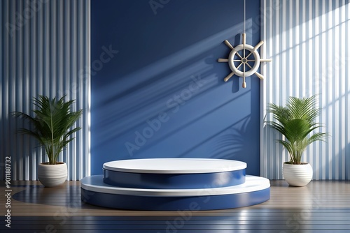 Abstract product display for summer vacation, realistic display podium . 3D design.
