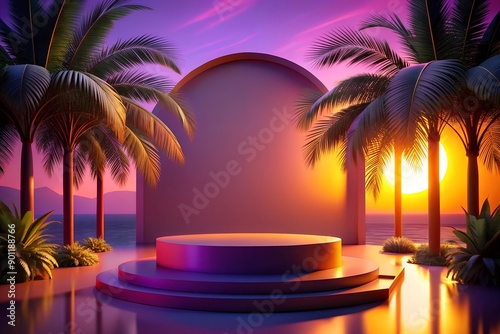 Abstract product display for summer vacation, realistic display podium . 3D design.
