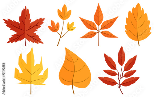 Fall autumn leaves various shape clipart decoration sticker illustration printable