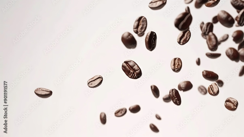Flying and Falling Fresh Coffee Beans: Dynamic and Vibrant Illustration of Coffee Beans in Motion Flying and Falling Fresh Coffee Beans: Dynamic and Vibrant Illustration of Coffee Beans in Motion