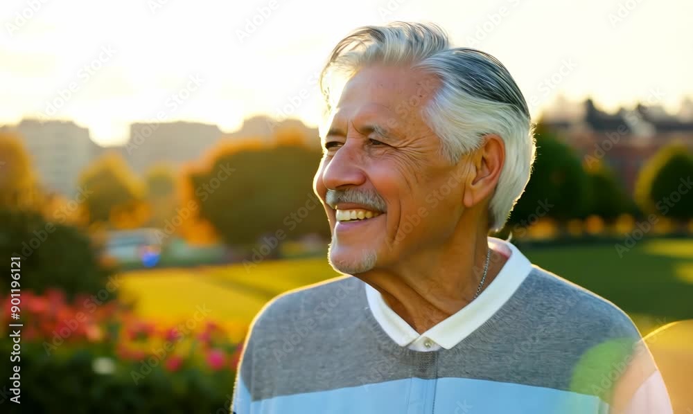 Portrait of a happy senior man in the city park at sunset Portrait of a happy senior man in the city park at sunset