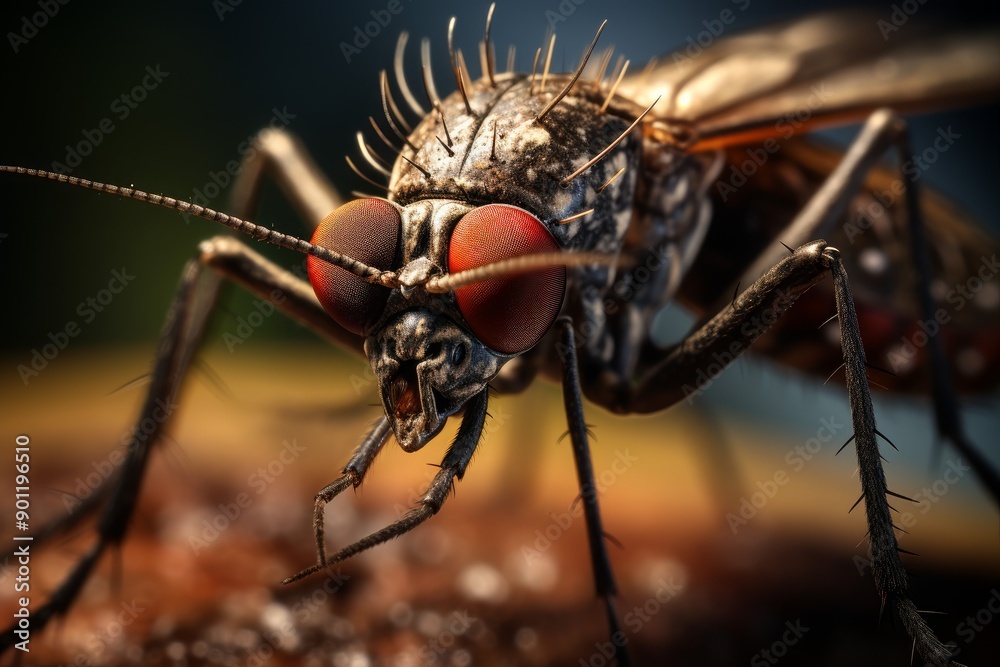 Fototapeta premium Macro photography showcasing the detailed textures and vivid colors of a common housefly