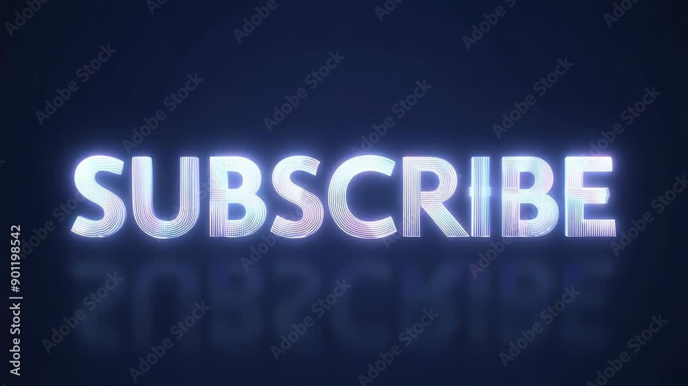 Illuminated 3D 'Subscribe' Text Animation with Reflective Surface and Neon Glow Illuminated 3D 'Subscribe' Text Animation with Reflective Surface and Neon Glow