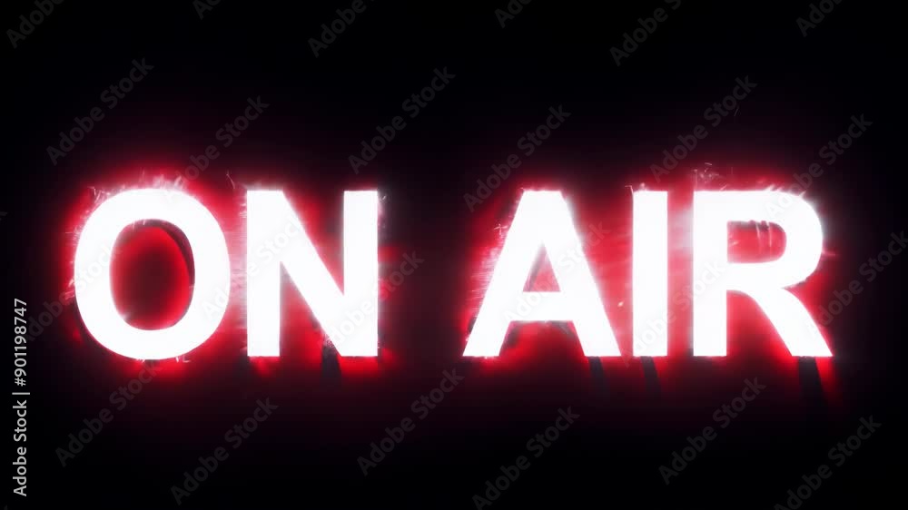 On air neon sign glowing in dark, radio or TV broadcast studio signage flashing