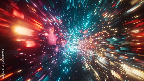 An abstract view of space with swirling light and stars.