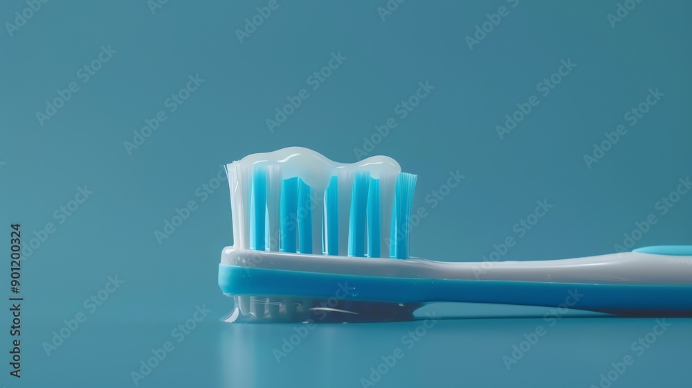 A toothbrush with toothpaste on it. A toothbrush with toothpaste on it.