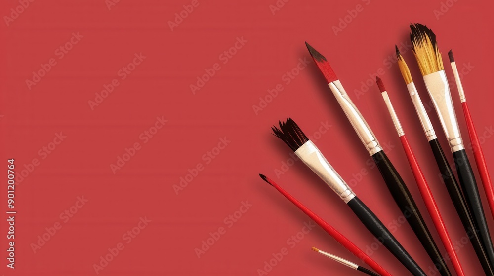 Artistic life, painting and creative tools, copy space, flat design illustration, , Artistic life, painting and creative tools, copy space, flat design illustration, ,