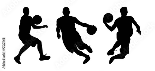 Set of Basketball players silhouettes, Man basketball player silhouette vector photo