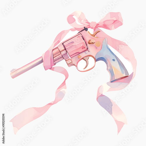 Pastel revolver with pink ribbon