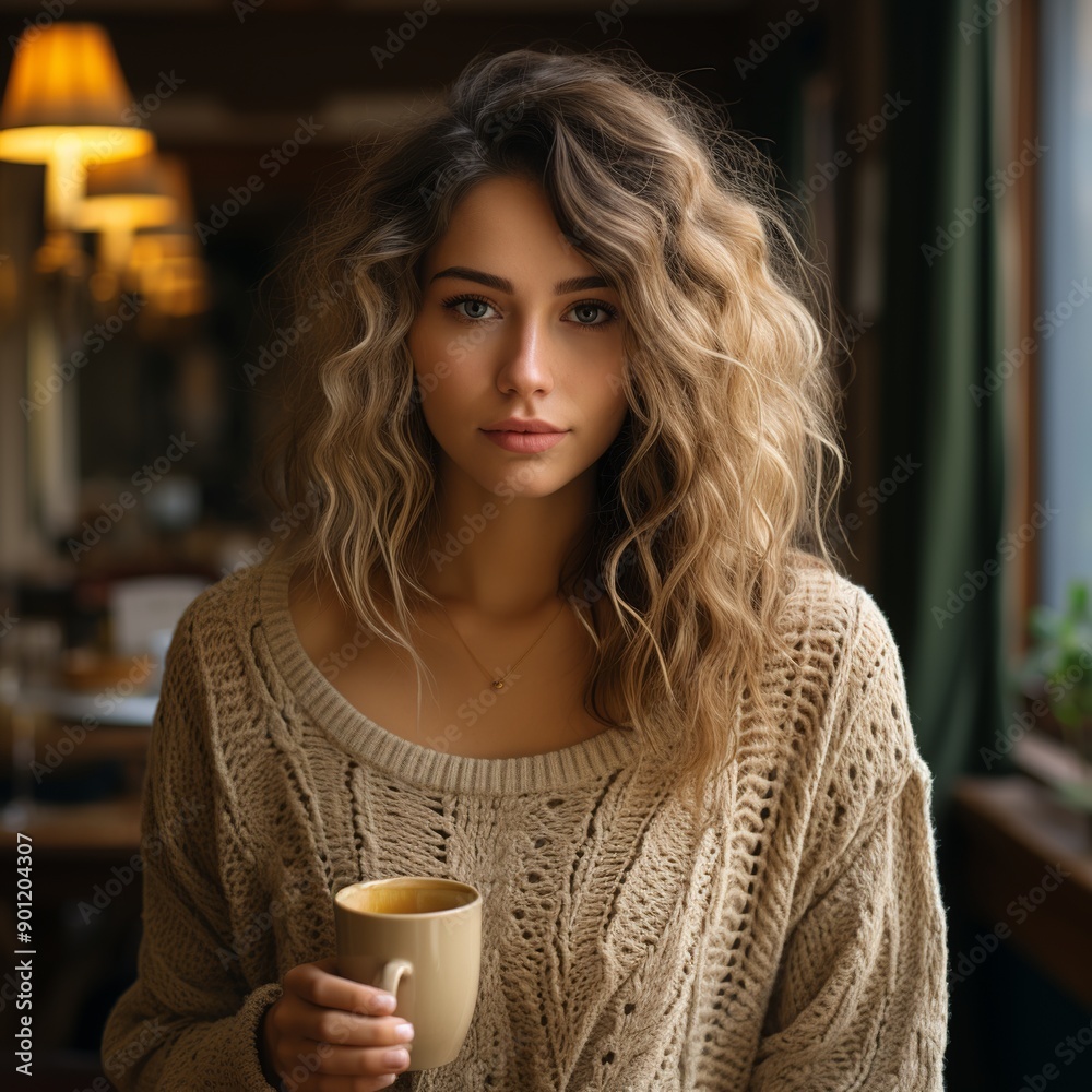 portrait of a young woman drinking coffee. Generated ai portrait of a young woman drinking coffee. Generated ai