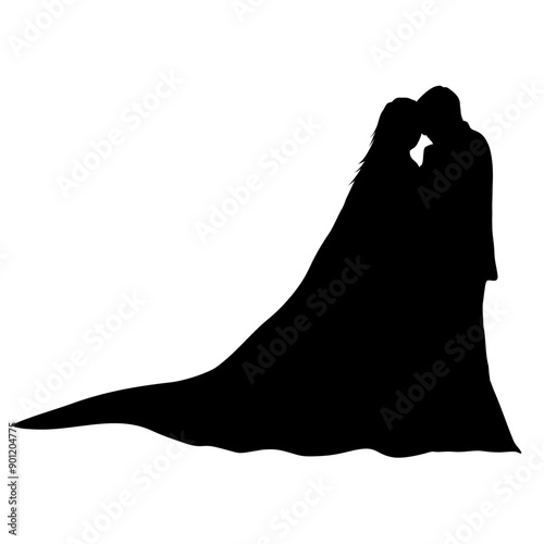 side view silhouette of the bride and groom vector