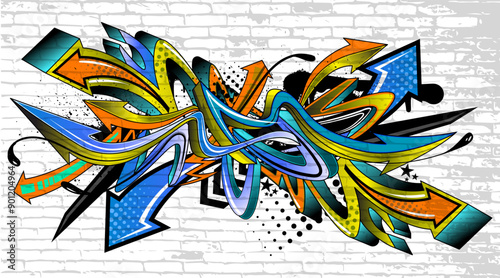 Abstract colorful graffiti art background. Decorative vector arrows in graffiti styles