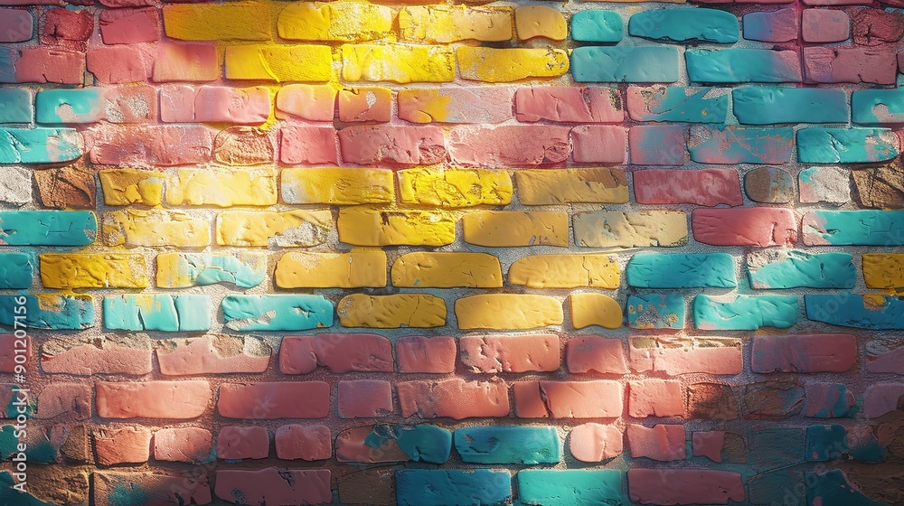 Fototapeta premium Colorful brick wall background.