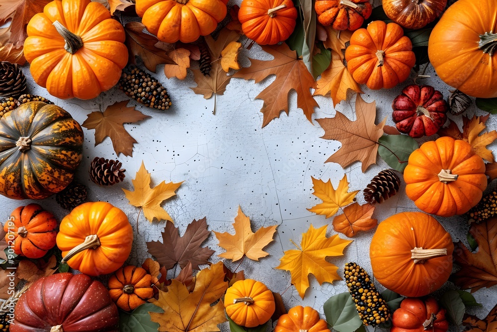 Autumn Harvest: Pumpkin and Leaves Frame Design for Thanksgiving Card, Poster, Wall Art Autumn Harvest: Pumpkin and Leaves Frame Design for Thanksgiving Card, Poster, Wall Art