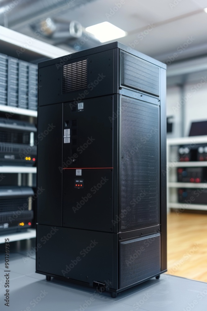 Black Computer Tower on Hard Wood Floor Black Computer Tower on Hard Wood Floor