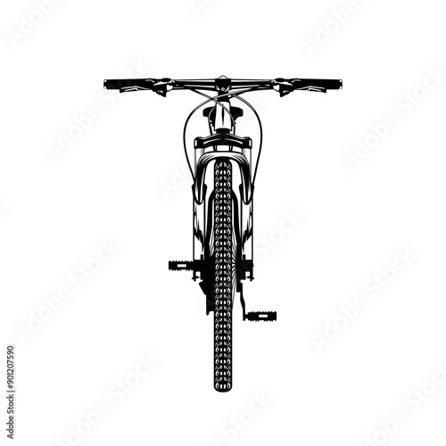 cool and elegant mountain bike  front view black and white front view vector line art