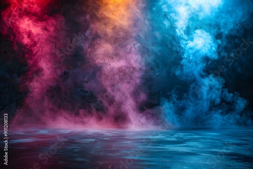 Vibrant Abstract Smoke Background with Red, Orange, and Blue Hues for Print and Digital Design © D
