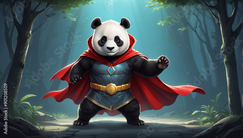 Panda superhero. Panda in a long superhero cloak