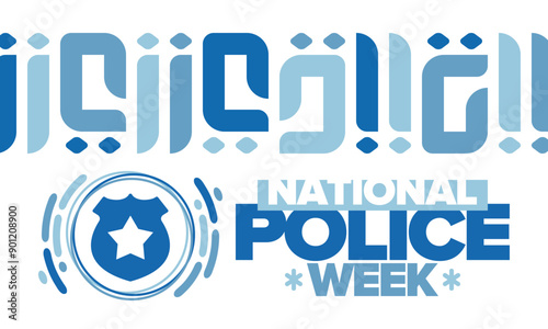 National Police Week. Celebrated annual in May. In honor of the United States police hero. Police badge and star. Officers Memorial Day. American patriotic design. Vector poster, creative illustration