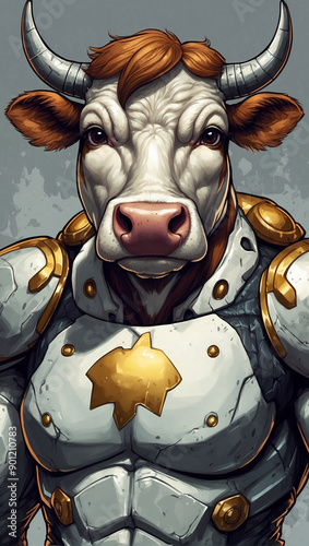 portrait of a cow in armor