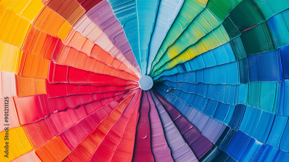 Fototapeta premium A colorful painting of a rainbow with a small circle in the middle
