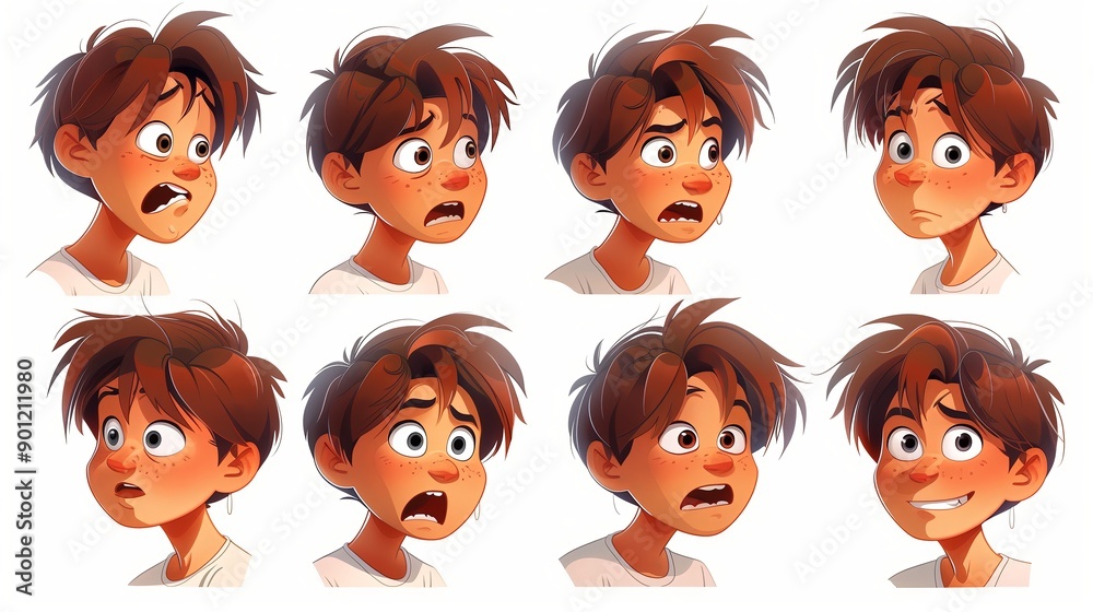 Cute Boy Emoji Sheet with Various Emotions and Dynamic Poses Cute Boy Emoji Sheet with Various Emotions and Dynamic Poses