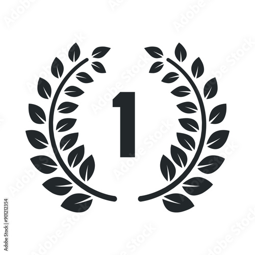 Award winner first place laurel wreath black monochrome icon vector flat illustration