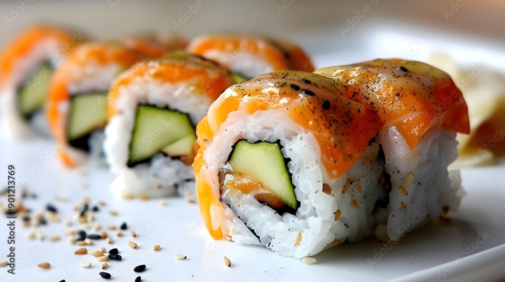 Sushi Rolls with Soy Paper Wrap,Modern Alternative Culinary Presentation Sushi Rolls with Soy Paper Wrap,Modern Alternative Culinary Presentation