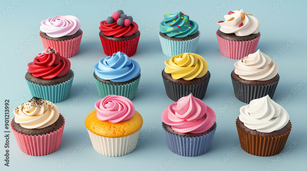 Cupcakes With Icing on Pink Background Cupcakes With Icing on Pink Background