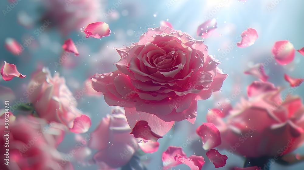 Enchanting Pink Rose in Dreamy Floral Backdrop Enchanting Pink Rose in Dreamy Floral Backdrop